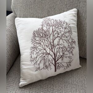 White Pillow with Brown Tree Design